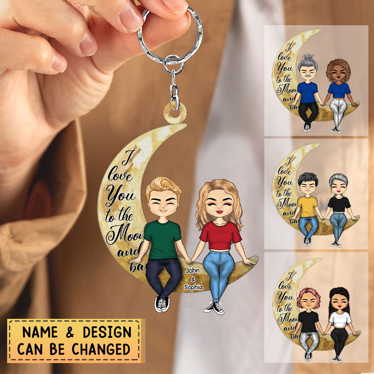 Personalized Custom Acrylic Keychain For Couple - I Love You To The Moon And Back