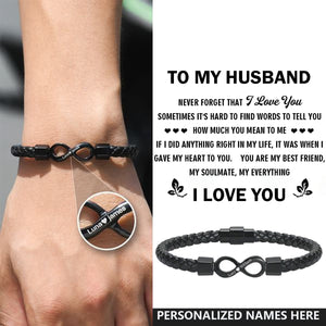 To My Man, Personalized Dual Name Infinity Leather Bracelet