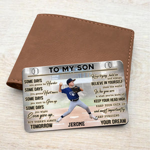 Personalized Baseball To My Son/Grandson-Believe In Yourself Metal Wallet Card