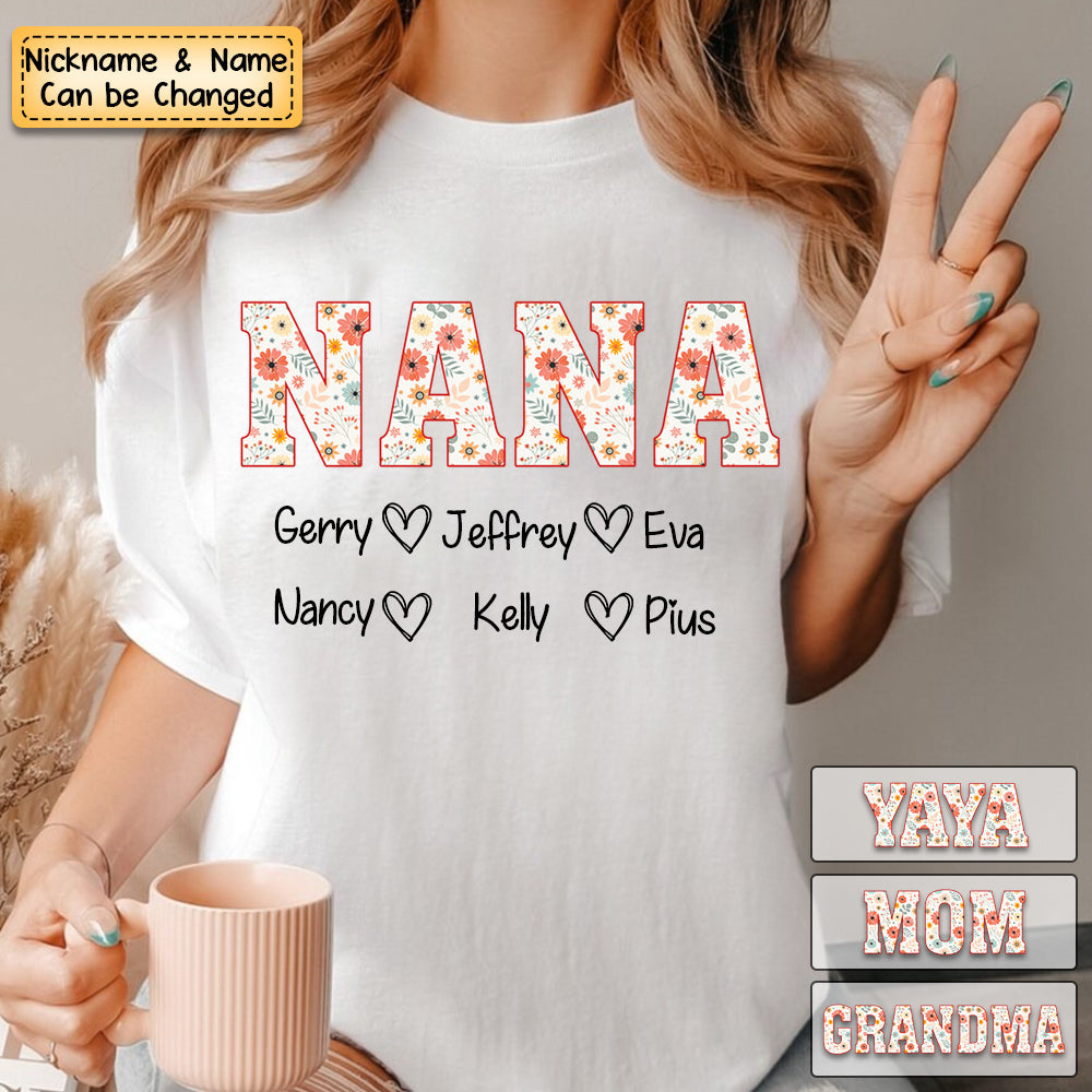Personalized Grandma/Mom Floral Pure Cotton T-Shirt