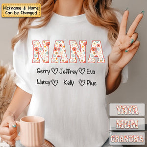 Personalized Grandma/Mom Floral - 100% Pure Cotton T-Shirt