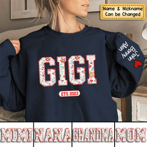 Flower Nana Mom Est Year Custom Kid Name On Sleeve Personalized Sweatshirt