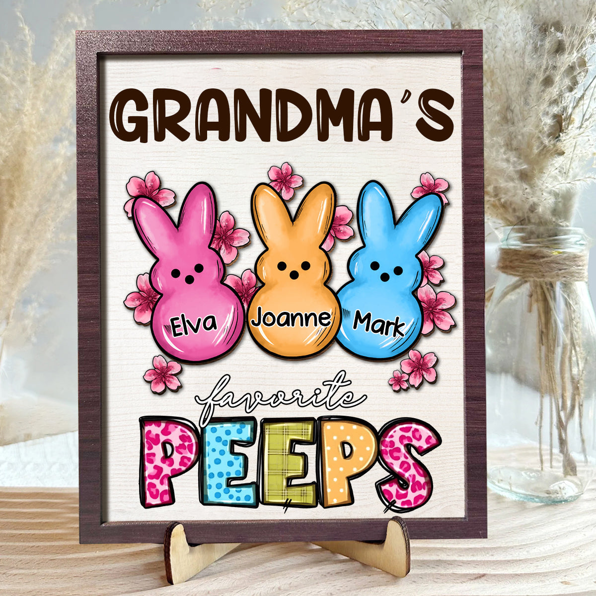 Personalized Grandma's Favorite Marshmallow 2 Layers Wooden Plaque With Stand