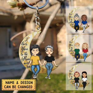 Personalized Custom Acrylic Keychain For Couple - I Love You To The Moon And Back