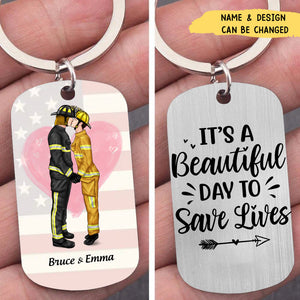 Personalized Engraved Stainless Steel Keychain Emergency Couple, Nurse and firefighter, Nurse and Cop, Army Wife, Police Couple, First responder Couple, Fireman and nurse