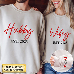 Wifey And Hubby - Personalized Couple Sweatshirt