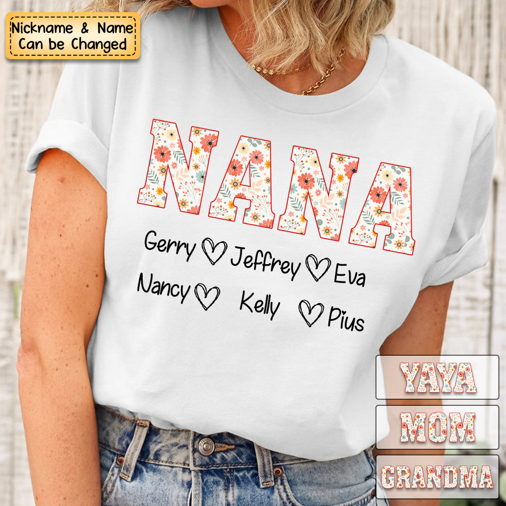 Personalized Grandma/Mom Floral Pure Cotton T-Shirt