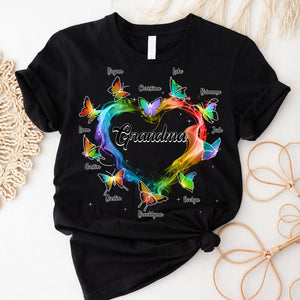 Grandma Mom Colorful Heart Butterflies Personalized Pure Cotton T-shirt