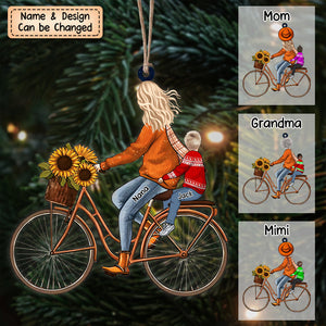 Personalized Grandma Mom With Kid Ride Bike Christmas Ornament