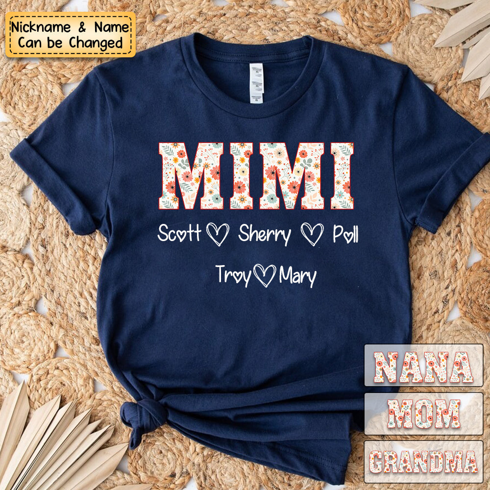 Personalized Grandma/Mom Floral Pure Cotton T-Shirt