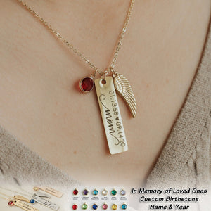 Personalized Necklace Birthstone Memorial Wing Necklace