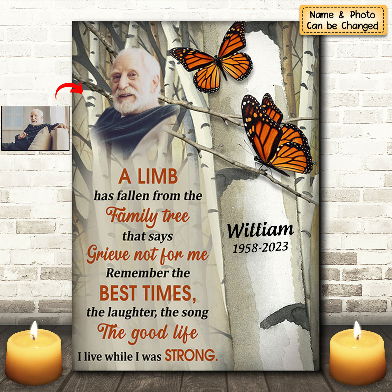 A Limb Has Fallen Butterfly Sympathy Family Tree - Memorial Gift - Personalized Custom Poster