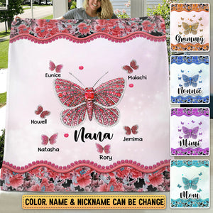 Personalized Butterflies & Flowers Grandma Kids Blanket