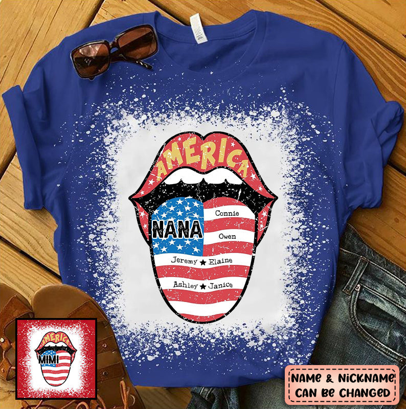 Personalized American Flag Lips Grandma T-Shirt