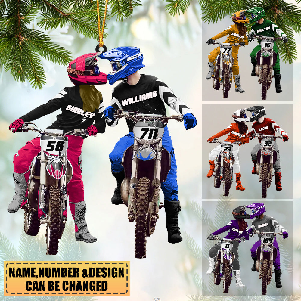 Personalized Motocross Couples Christmas-Two Sided Ornament