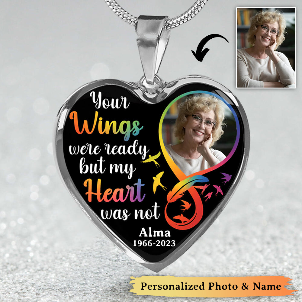 Personalized Your Wings Were Ready Necklace Custom Photo Heart Necklace