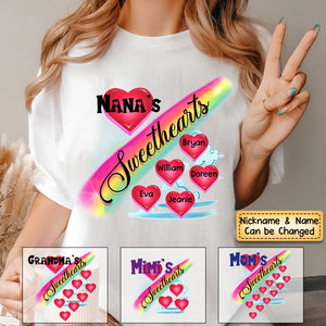 Personalized Grandma's Sweethearts Rainbow Heart 100% Pure Cotton T-Shirt