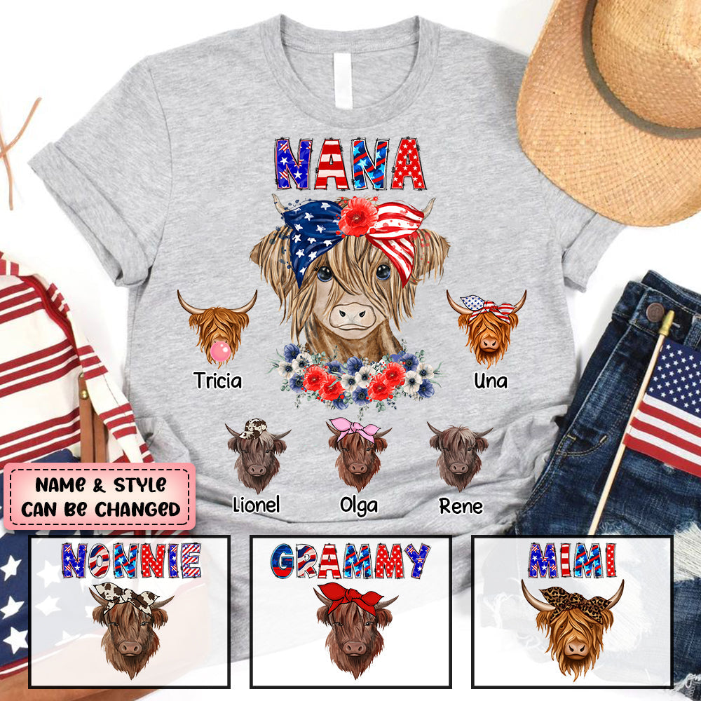 Personalized Gift For Grandma American Cow 4th Of July T-Shirt