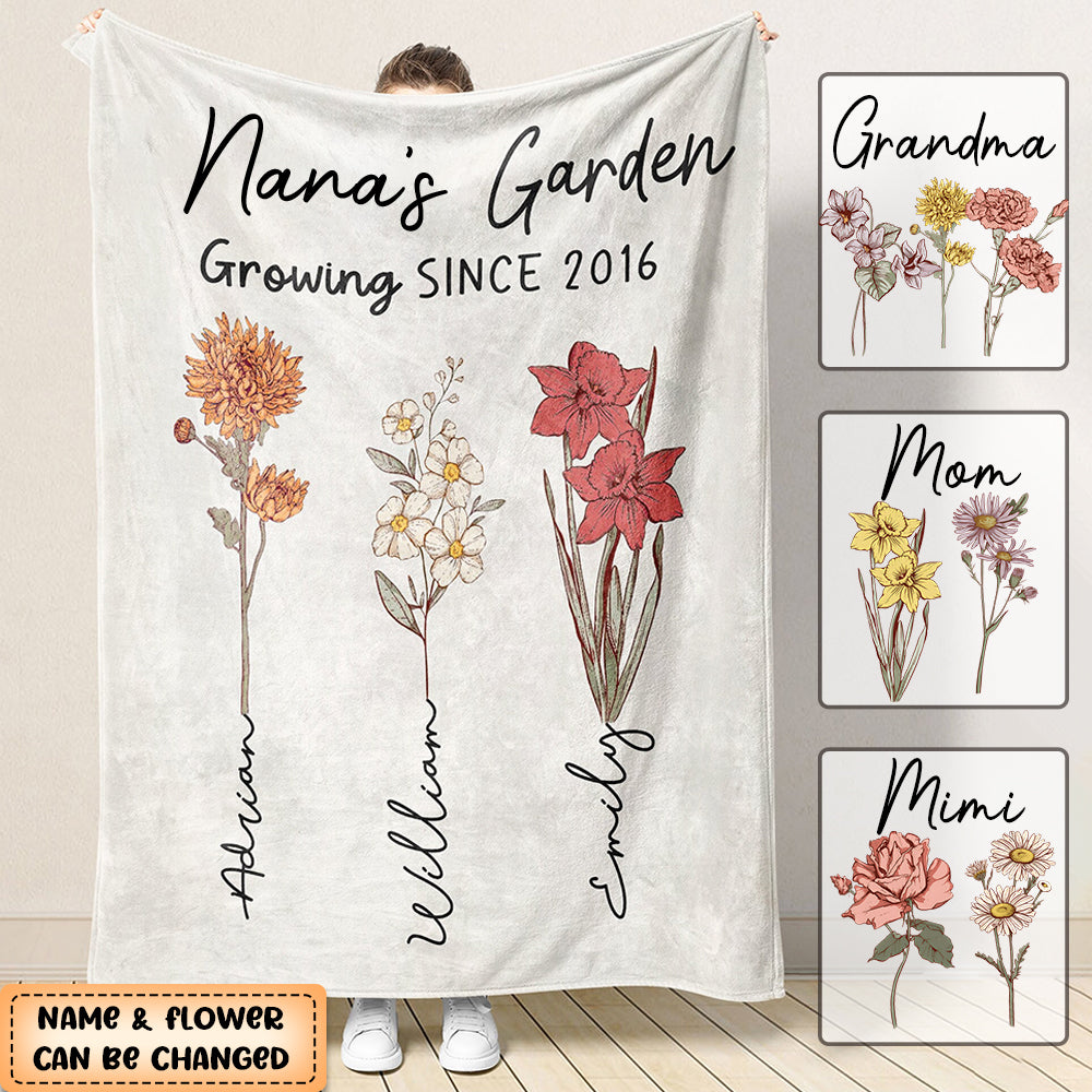 Personalized Grandma's Garden Birth Flower Blanket