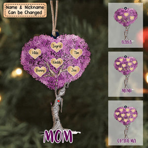 Personalized Grandma/Mom Kids Purple Heart Tree Acrylic Ornament