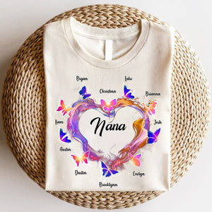 Grandma Mom Colorful Heart Butterflies Personalized Pure Cotton T-shirt
