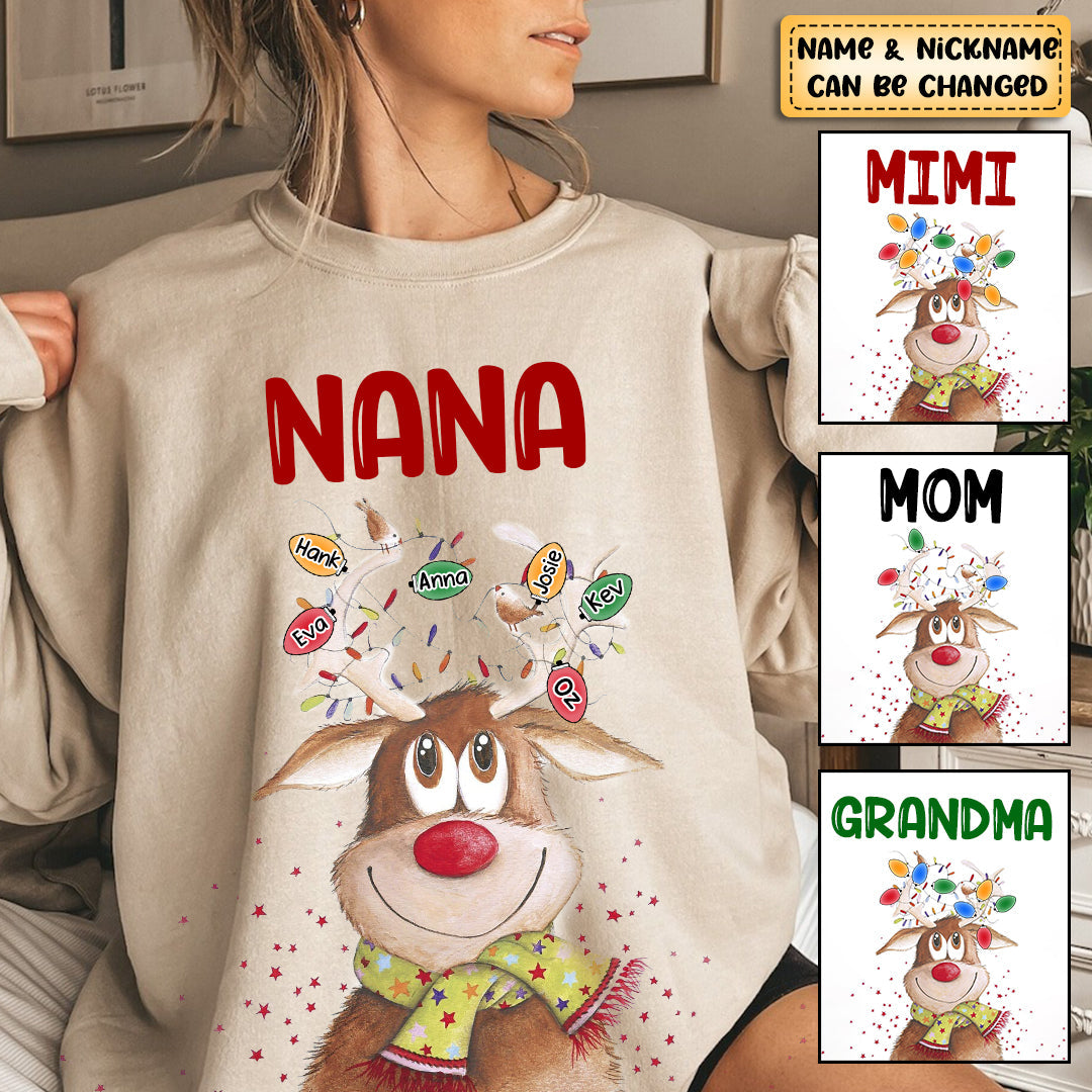 Personalized This Grandma Is Loved By Kids Christmas Light Reindeer Sweatshirt