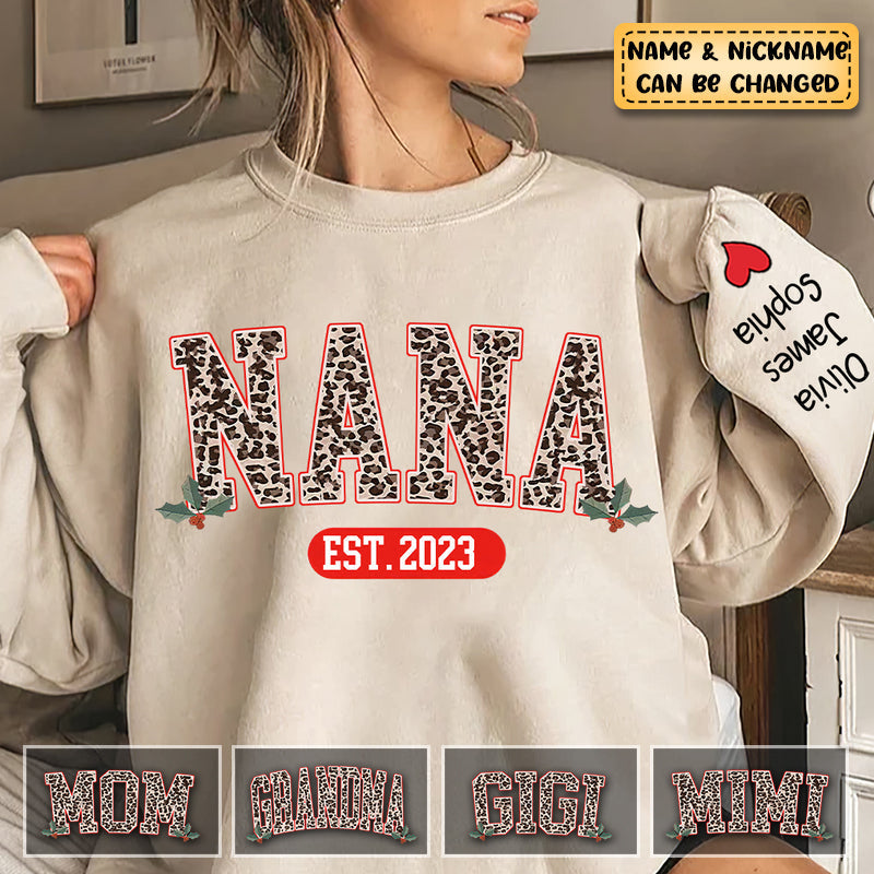 Grandma Nana Mom Leopard Personalized Sweatshirt