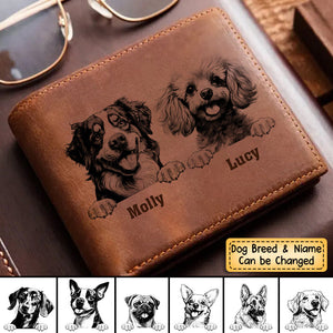 Personalized Cute Puppy Pet Dog Custom Name Gift for Dog Lover Laser Leather Wallet