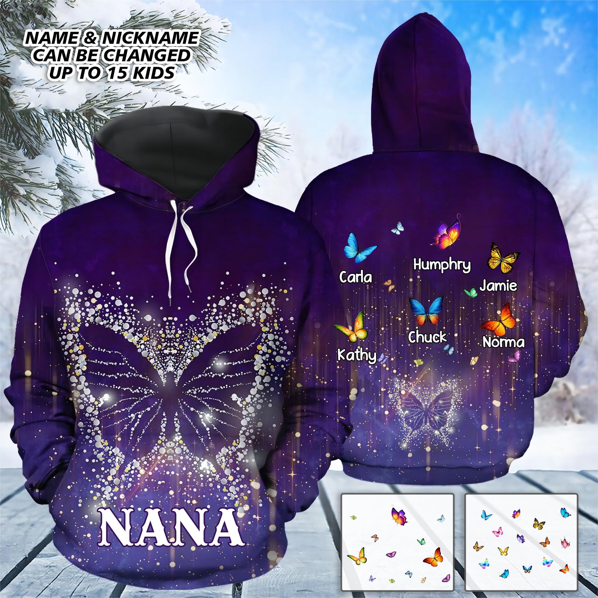 Personalized Butterfly Snowflake Grandma with Kid Name Hoodie