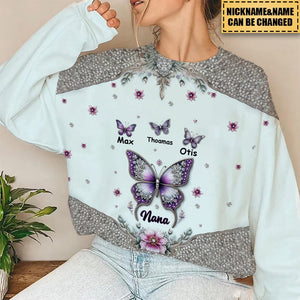 Personalized Sparkle Butterfly Grandma Custom Kids Name Sweatshirt