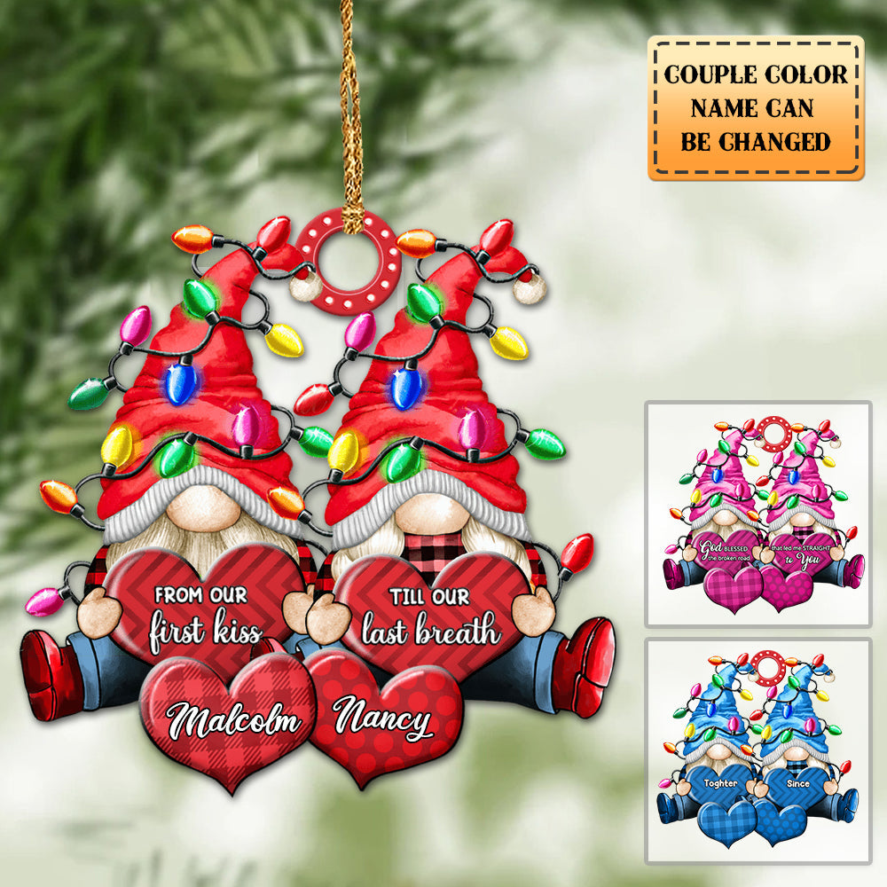 Couple Loves Sweet Heart Personalized Colorful Christmas Light Ornament