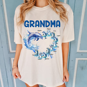 Personalized Grandma Heart Dolphins with Kids Pure Cotton T-Shirt