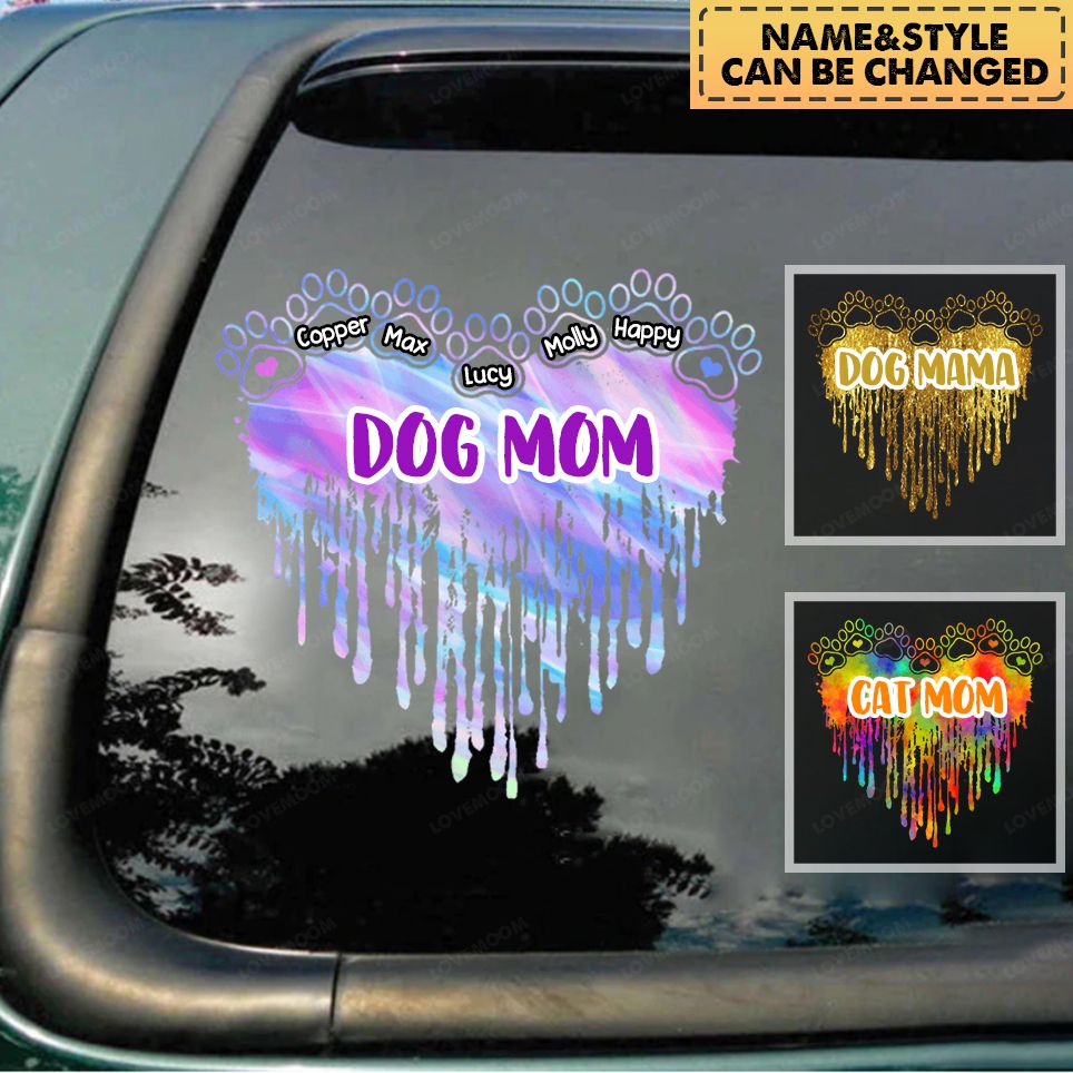 Personalized Dog Mom Melting Heart Pawprints Decal