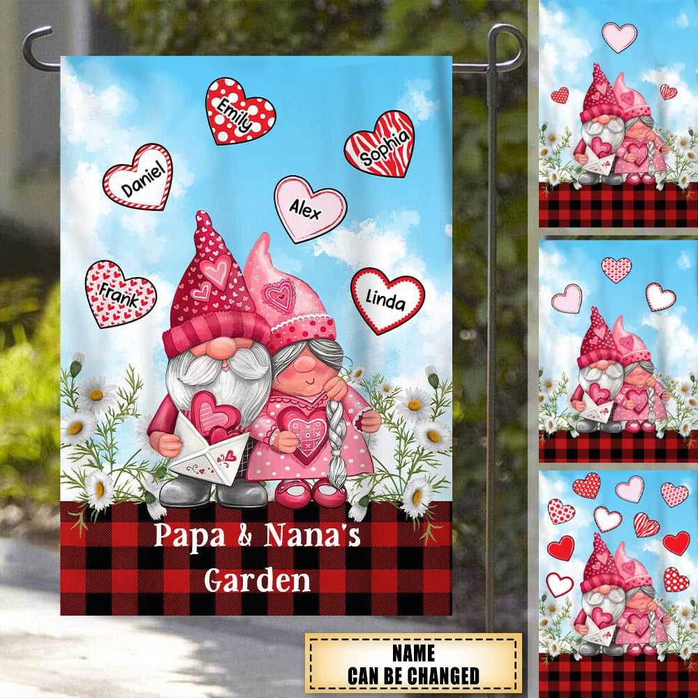 Customized Gnome Grandma Grandpa Hearts Family Gift Personalized Plaid Flag
