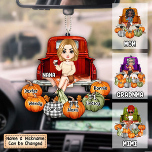 Personalized Grandma's Little Pumpkins Fall Season Truck  Acrylic Ornament