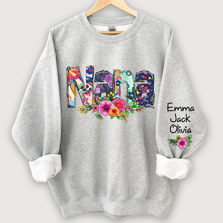 Personalzied Grandma with Flowers And Kids Sweatshirt