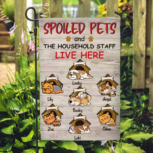 Personalized Garden Flag for Pet Lovers-Spoiled Pets and Household Staff-Choose up to 7 Dogs/Cats/Rabbits/Animal